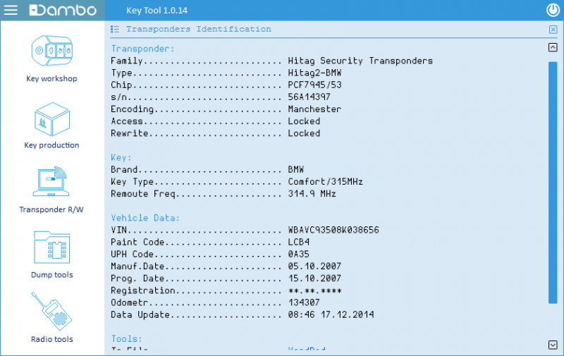 Dambo Key Tool - Transponder Identification PCF7945 / PCF7953